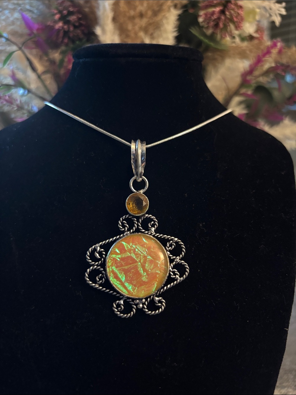 Sterling Silver Australian Triplet Opal & Citrine Handmade Gemstone Necklace.